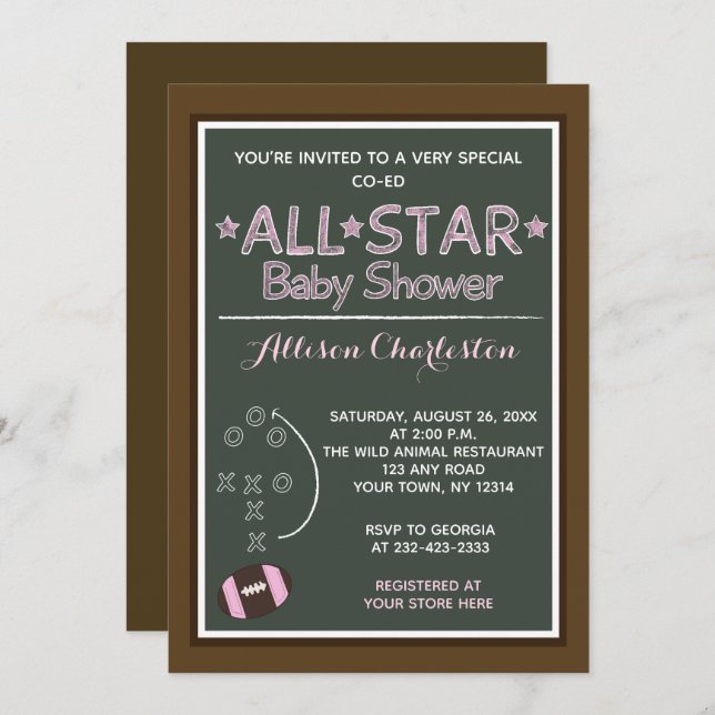 Football Fille Sports Baby showers Invitations (Devant / Derrière)