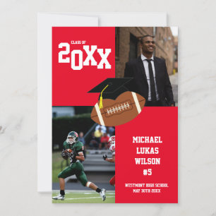 Football Graduation Sports Faire-part rouge