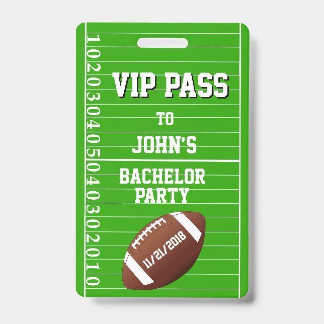 Football Grid Bachelor Party Badge VIP (Front)