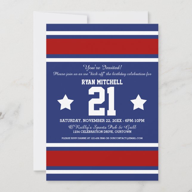 Football Jersey Blue|Red Party Invitations (Devant)