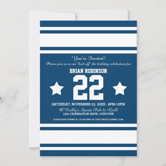 Football Jersey Blue|White Party Invitations (Devant)
