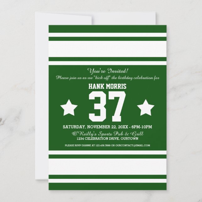 Football Jersey Green|White Party Invitations (Devant)