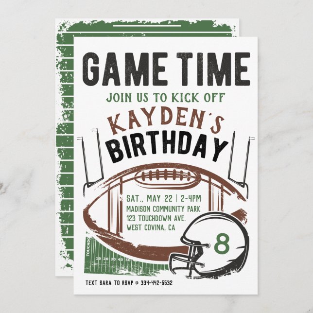 Football Jeu Heure Anniversaire Invitation (Devant / Derrière)