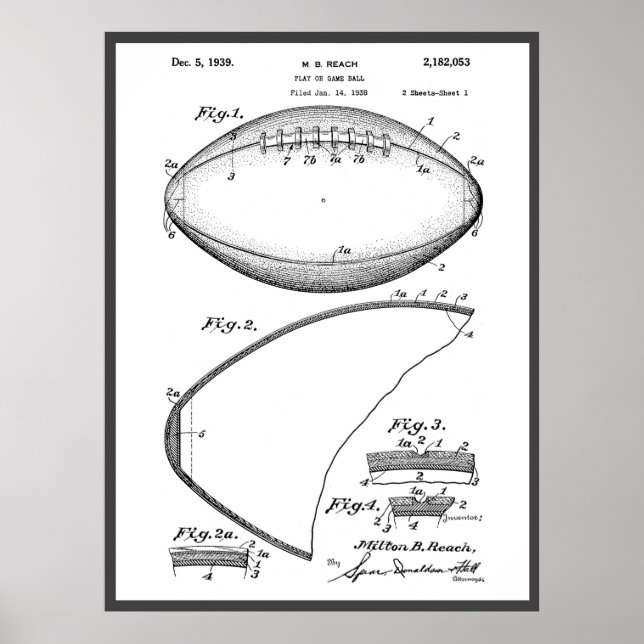 Football Pigskin 1939 Blueprint Patent Poster (Devant)