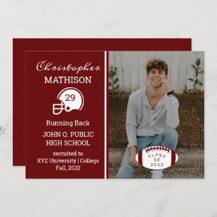 Football Player Photo Dk Red Grad Faire-part