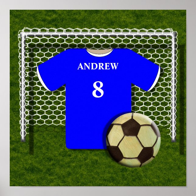 Football Soccer Chemise Bleu Poster personnalisé (Devant)