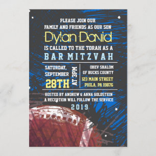 FOOTBALL SPLATTER Bar Mitzvah Invitation Invitatio