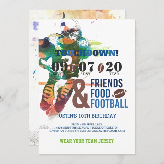 Football Thème Anniversaire Invitation (Devant / Derrière)