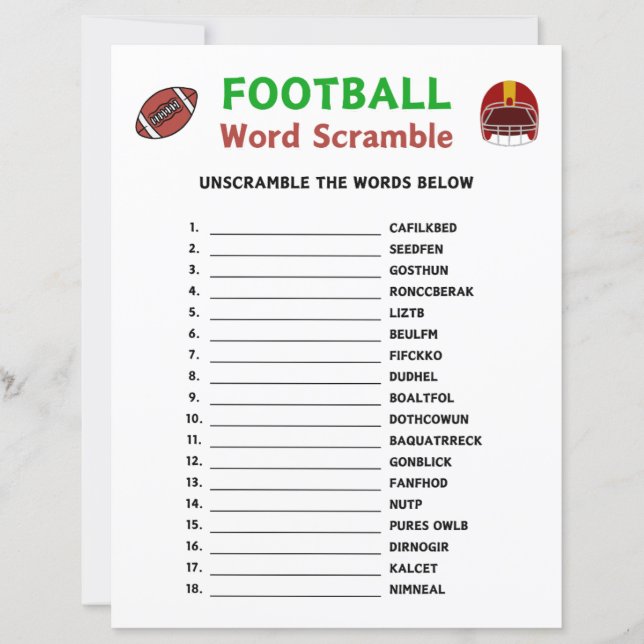 Football Word Scramble Jeu (Devant)
