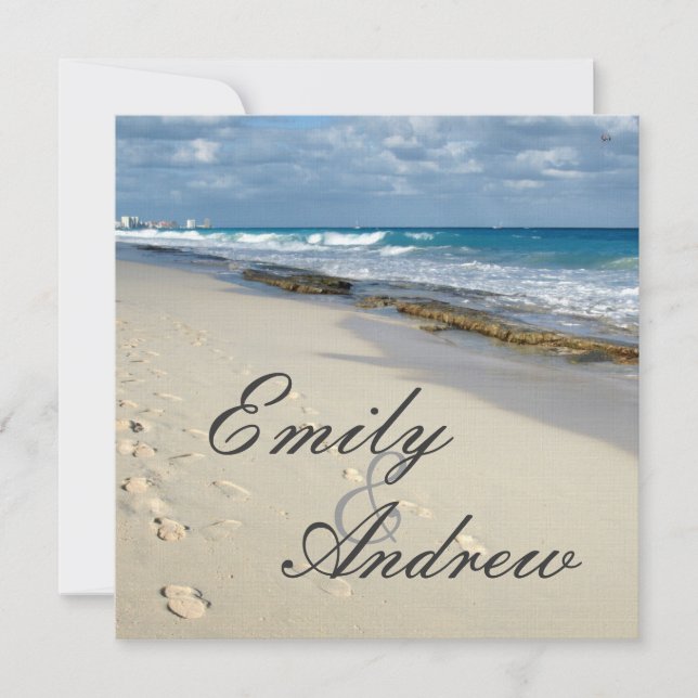 footprints on the beach wedding invitation (Devant)