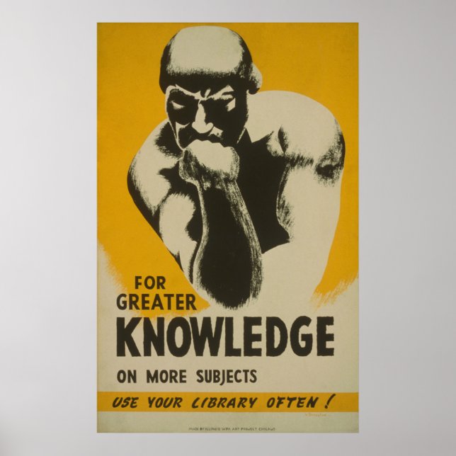 For Greater Knowledge Library Vintage WPA Poster (Devant)