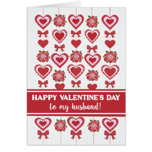 For Husband Valentine's Red Roses Hearts Bows