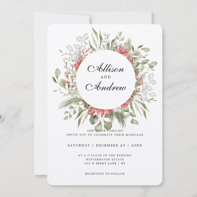 Foreset Foliage Hiver Mariage Invitation (Devant)