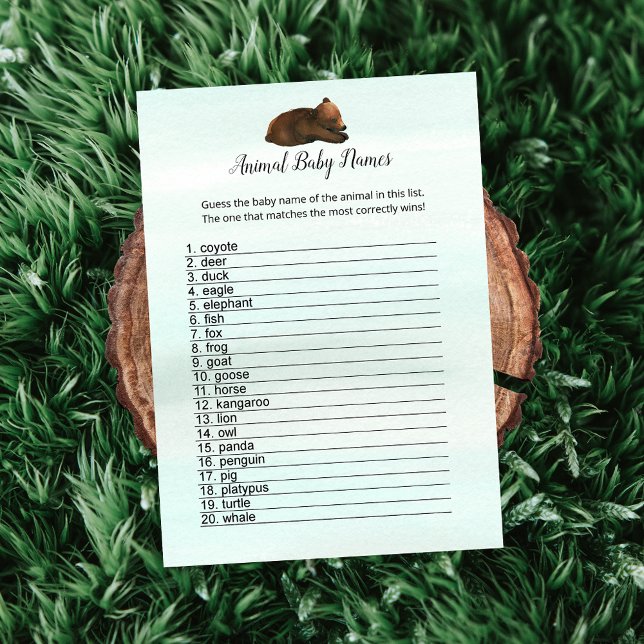 Forest Adventure Bears Animal Baby Names Carte de  (Créateur téléchargé)