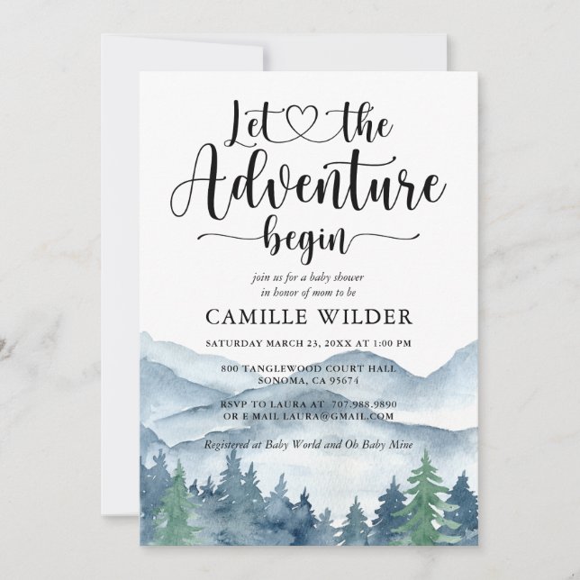 Forest Adventure Mountains Baby shower Invitation (Devant)