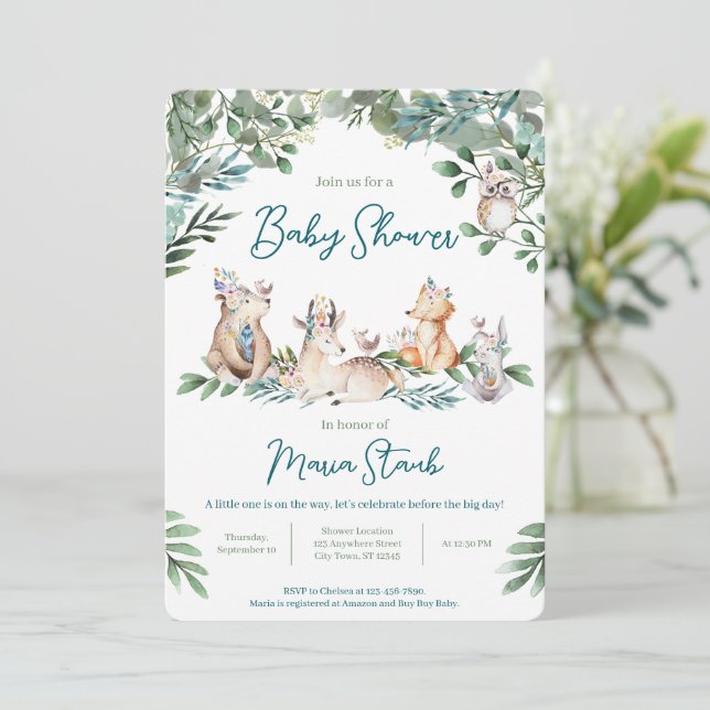 Forest Animal Woodland Baby Shower Invitation (Debout devant)