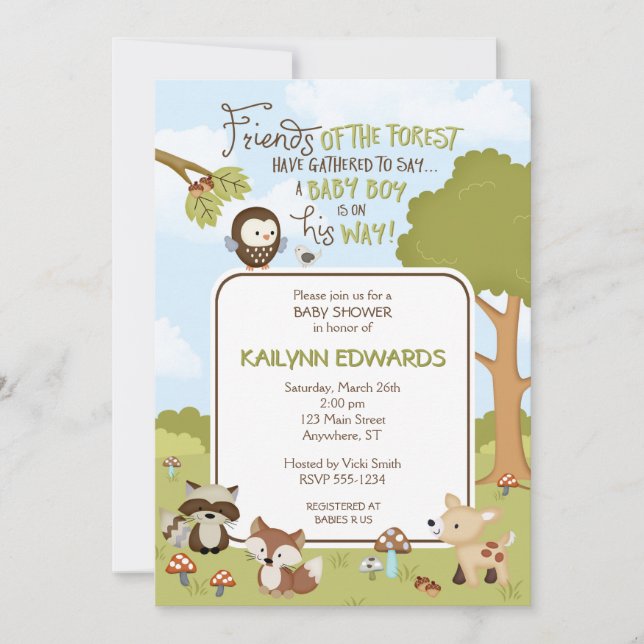 Forest Friends Baby BOY Shower Invitation (Devant)