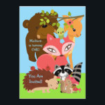 Forest Friends Woodland Custom Invitation<br><div class="desc">Invitation pour les enfants avec de mignons animaux de la forêt boisée comme un ours,  un cerf,  des oiseaux,  du renard rouge,  du porc-épic,  du raton laveur et de l'écureuil !</div>