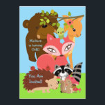 Forest Friends Woodland Custom Invitation<br><div class="desc">Invitation pour les enfants avec de mignons animaux de la forêt boisée comme un ours,  un cerf,  des oiseaux,  du renard rouge,  du porc-épic,  du raton laveur et de l'écureuil !</div>