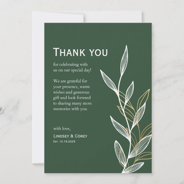 Forest Green Leaf Carte de remerciements pour Mari (Devant)
