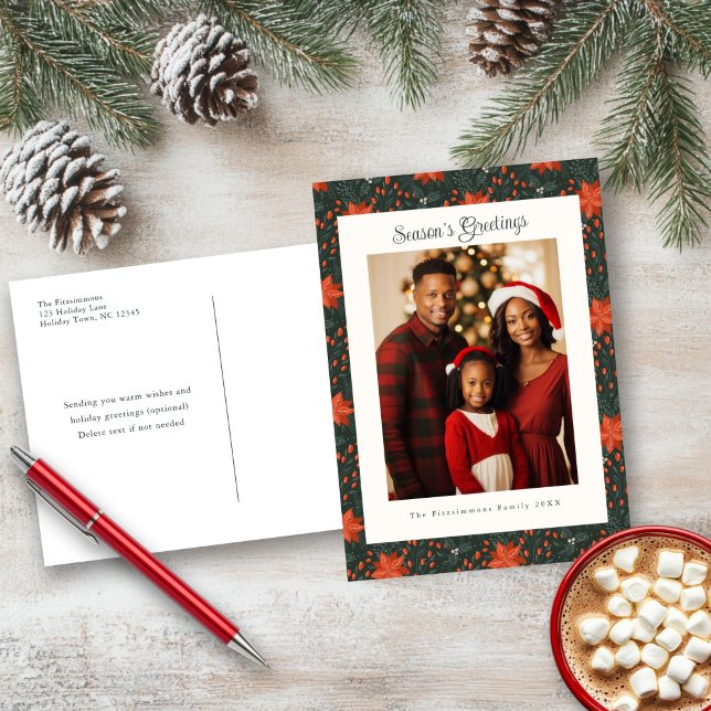 Forest Green Poinsettia Carte postale (Poinsettia Season Photo Christmas Postcard forest green)