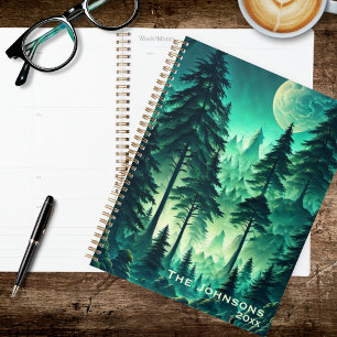 Forêt à l'aquarelle avec pleine lune