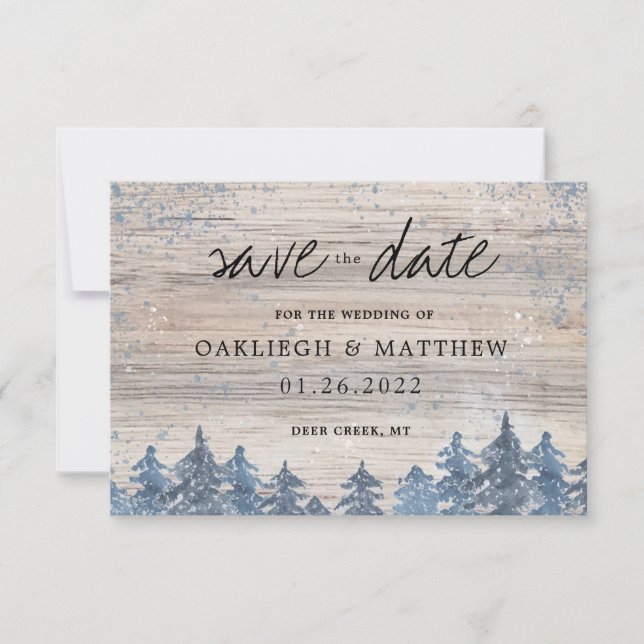 Forêt aquarelle bois rustique hiver Save the Date (Devant)
