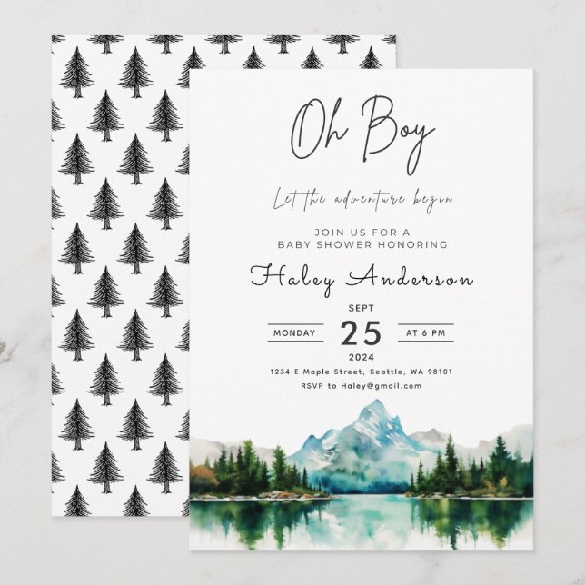 Forêt Aventure Boy Baby shower Invitation (Devant / Derrière)