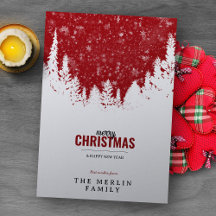 Forêt Blanche et Joyeuse neige Carte de Noël