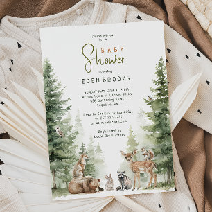 Forêt Bois Animaux Baby shower Invitation