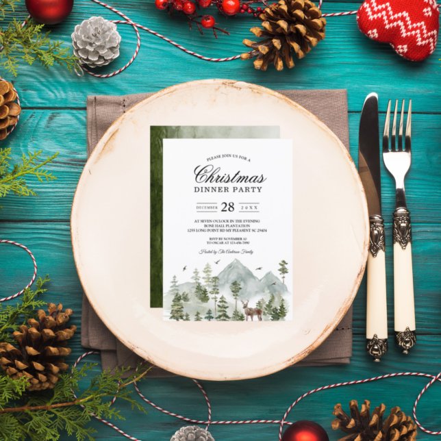 Forêt d'aquarelle | Arbres Et Cerfs | Invitation (Créateur téléchargé)