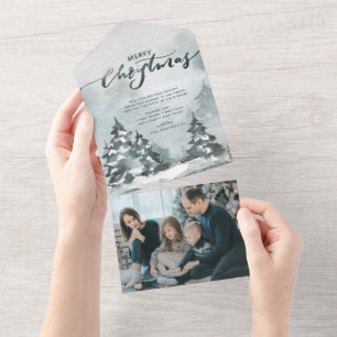 Forêt d'aquarelle   Joyeux Carte photo de Noël