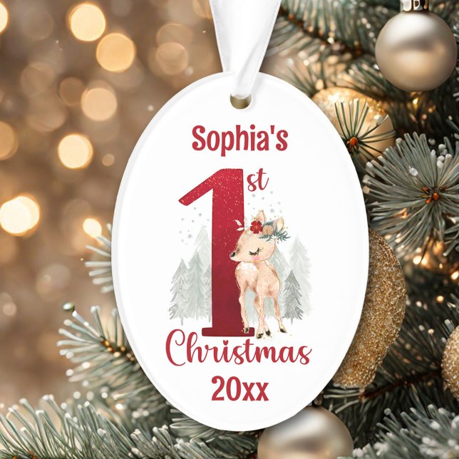 Forêt de cerfs mignons Numéro un premier Noël (Cute Deer Forest Number One First Christmas Ornament)