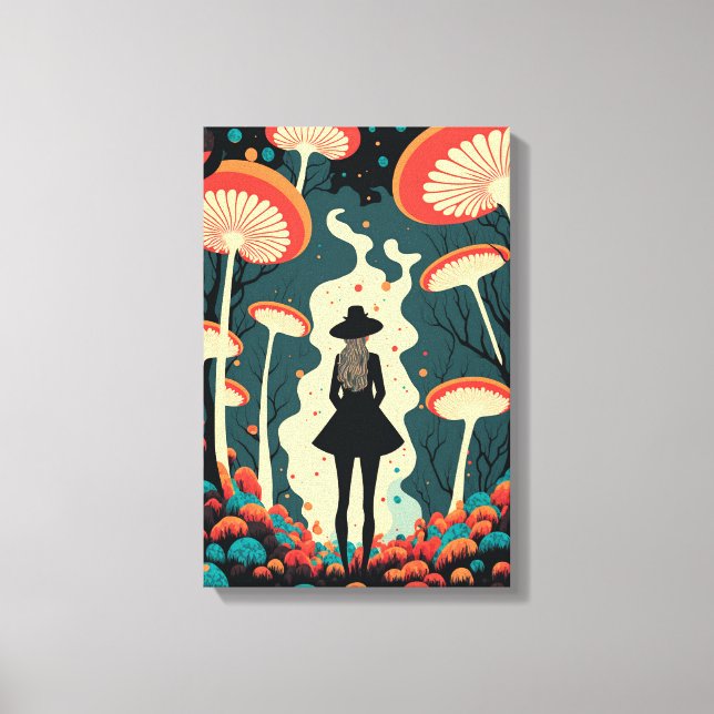 Forêt de champignons magiques sur toile | Art psyc (Recto)