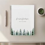 Forêt de pins aquarelle sur gris 2024<br><div class="desc">Planificateur en spirale personnalisé avec motif en pin aquarelle avec nom personnalisé et texte sur arrière - plan gris clair.</div>