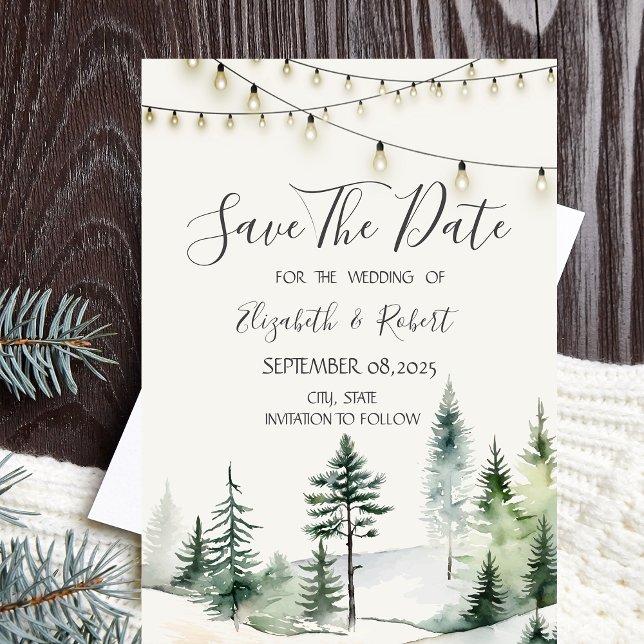 Forêt de pins,Guirlandes lumineuses Save The Date (Créateur téléchargé)