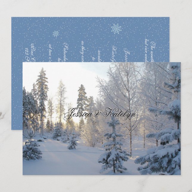 Forêt de pins neigeux Mariage d'hiver Invitation (Devant / Derrière)