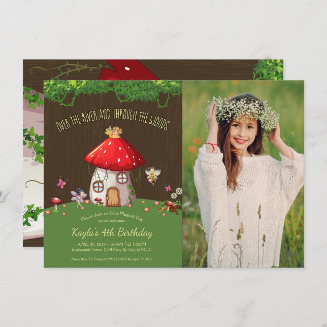 Forêt de région boisée, fée, invitations de photo (Devant / Derrière)