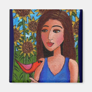 Forêt de tournesol, Lady & Red Bird - aimant