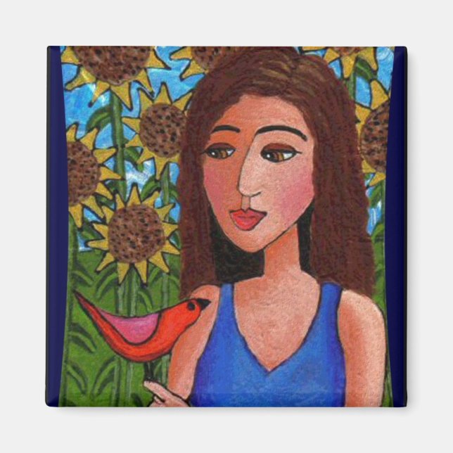 Forêt de tournesol, Lady & Red Bird - aimant (Devant)
