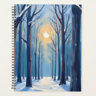 Forêt d'hiver Arbres à l'aquarelle Bleu
