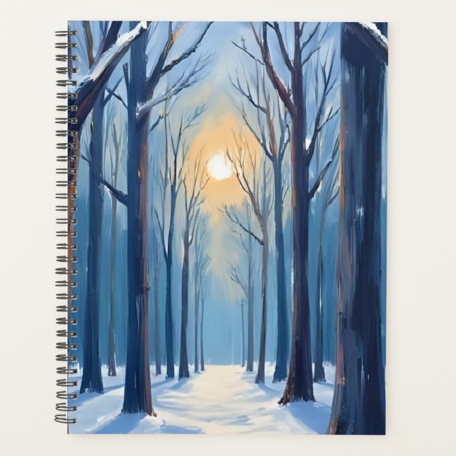 Forêt d'hiver Arbres à l'aquarelle Bleu (Devant)