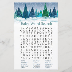 forêt d'hiver Baby shower Word Recherche Jeu