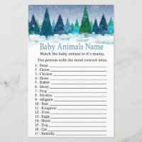 forêt d'hiver Bébé Animaux Nom baby shower de jeu
