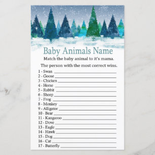 forêt d'hiver Bébé Animaux Nom baby shower de jeu
