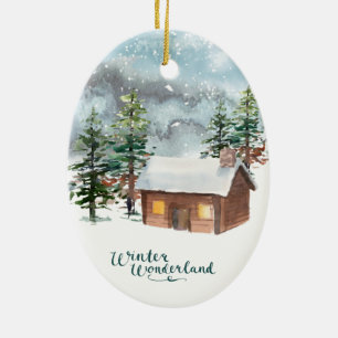Forêt d'hiver, cabine de bois, bois, ornement cé