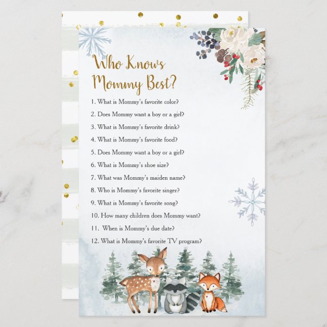 Forêt d'hiver Forêt d'animaux qui connaît maman me (Devant / Derrière)