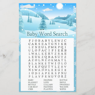 Forêt d'hiver neige Baby shower Word Recherche Jeu