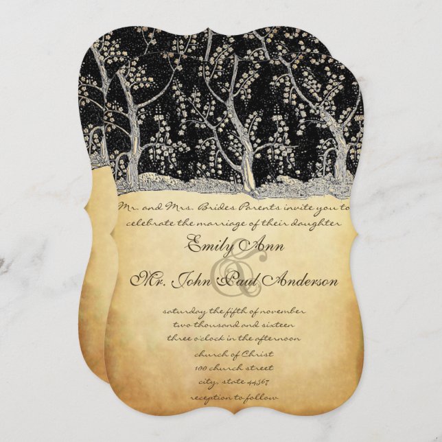 Forêt d'or Invitations de mariage d'arbre romantiq (Devant / Derrière)