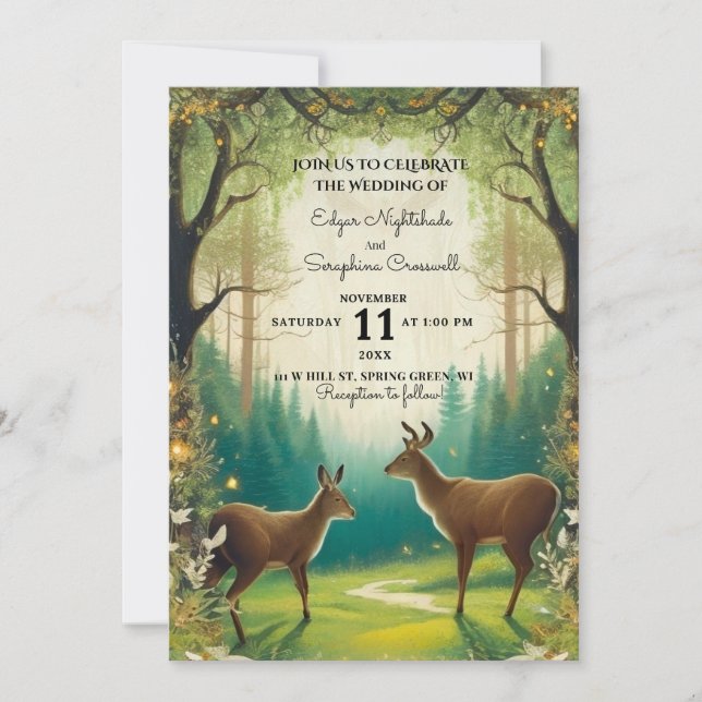 Forêt enchantée Dreamy Invitations de mariage rust (Devant)